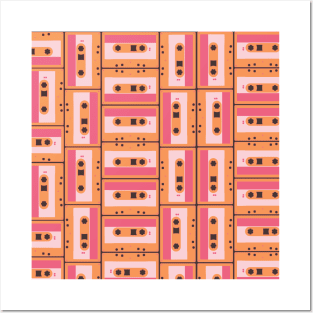 Orange and Pink Audio Cassette Tape Pattern Posters and Art